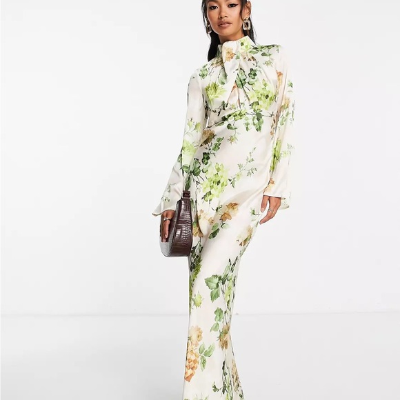 ASOS Dresses & Skirts - ASOS DESIGN twist high neck bias maxi dress in pixelated floral
